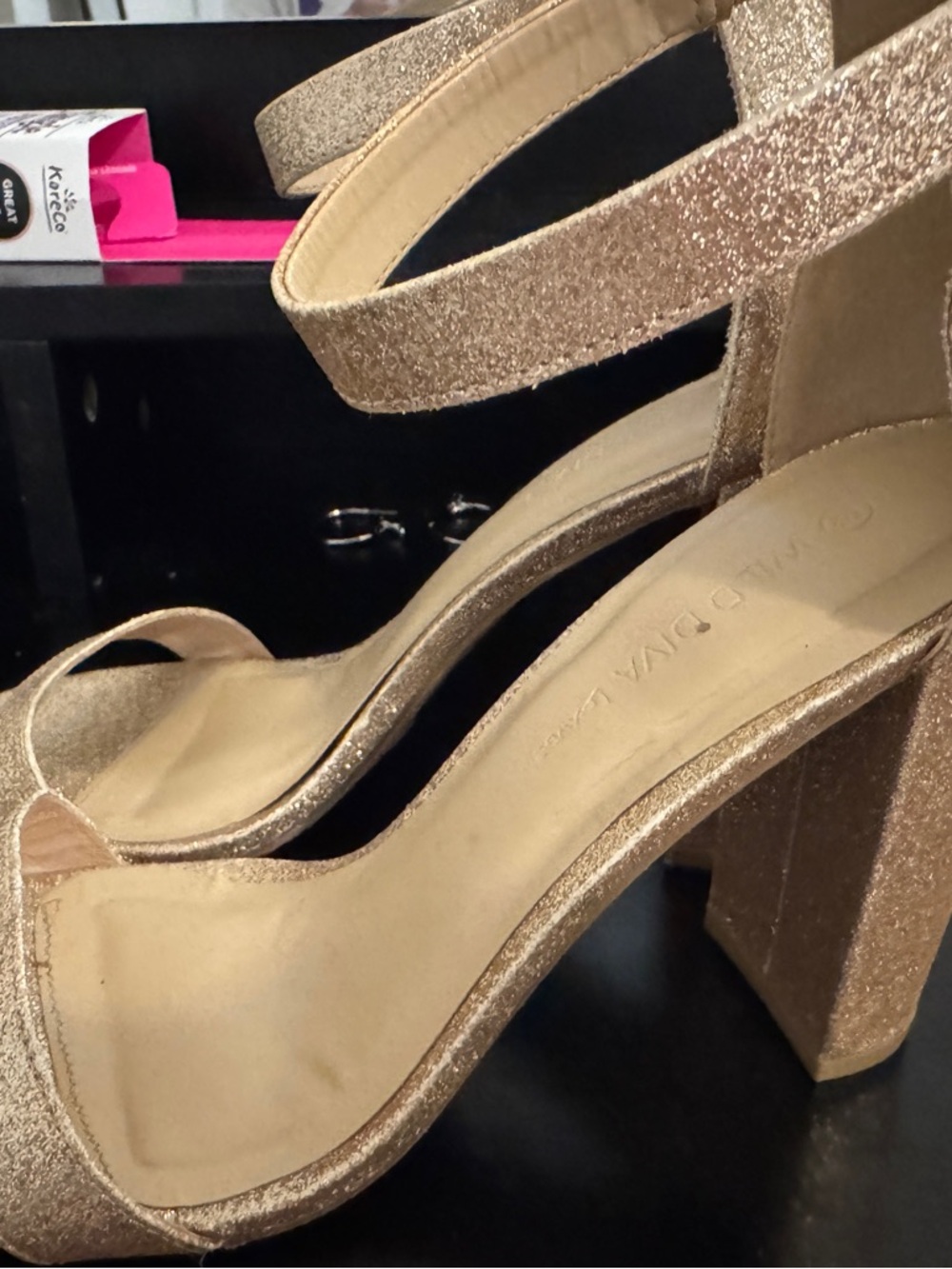 gold glitter heels